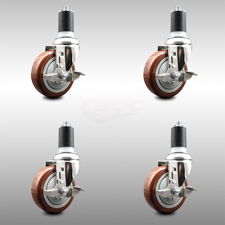 Service Caster 4 Inch 316SS Maroon Poly Swivel 1-1/2 Inch Expanding Stem Caster Set Brake SCC SCC-SS316EX20S414-PPUB-MRN-TLB-112-4